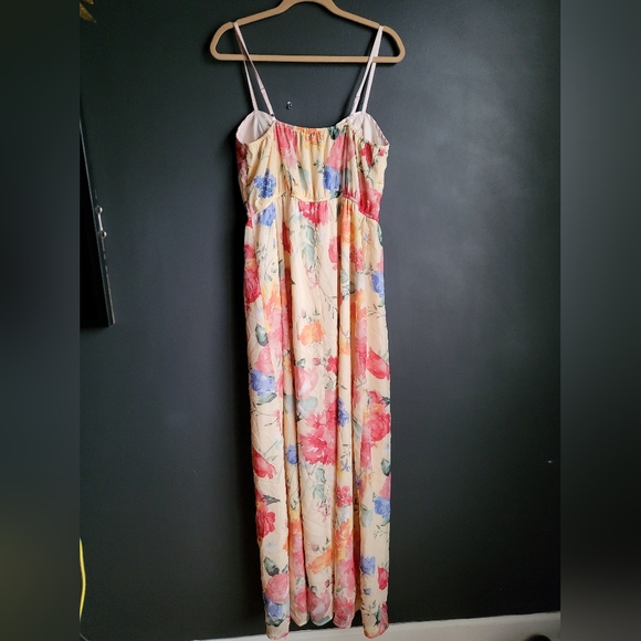 Maxi Floral Overlay Front Split Tank Bustier Dress Size 13 - Picture 7 of 12